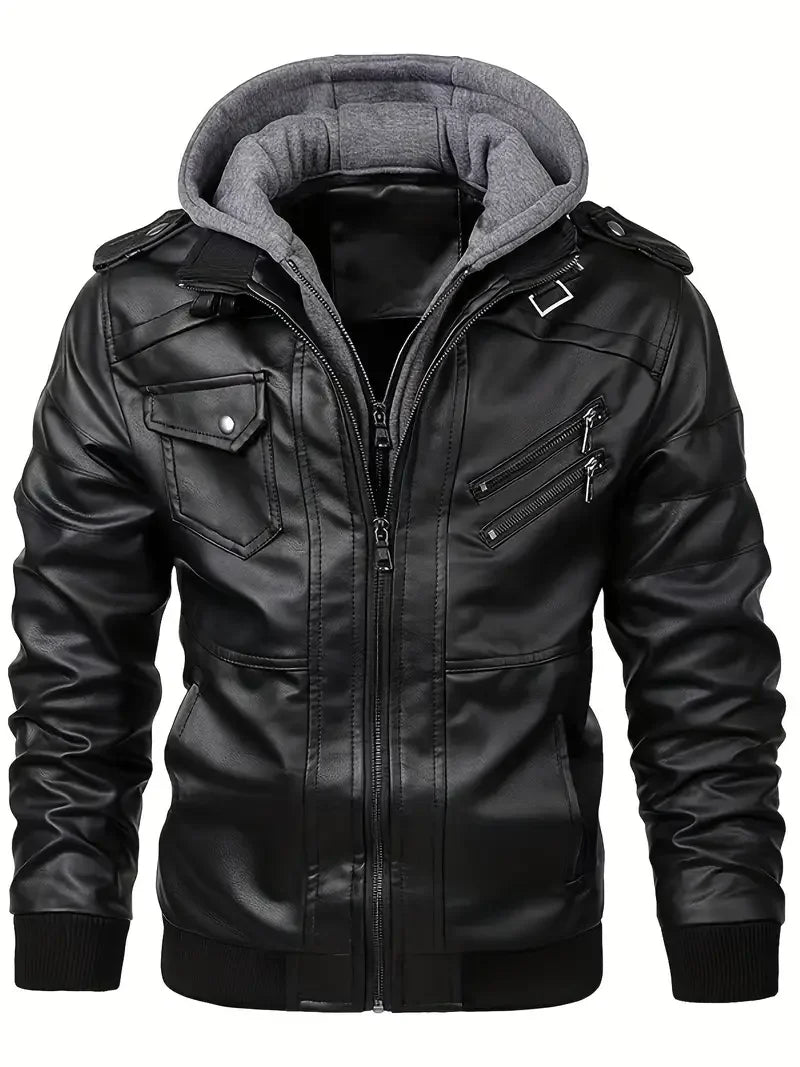 Motorcycle Leather Jackets Man Casual Fashion Motorcycle Coat Slim Fit Lapel PU Jackets Autumn Fake Two Pieces Leather Coat Male