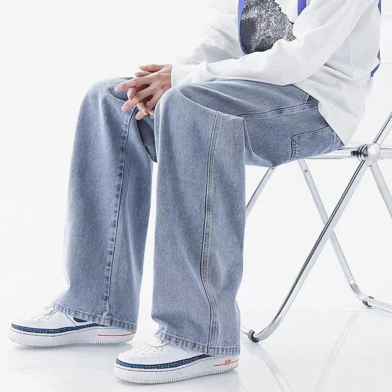 2025 Men's Jeans Korean Version Student Casual Pants High Street Straight Loose Wide Leg Jeans Black Grey Blue Baggy Jeans