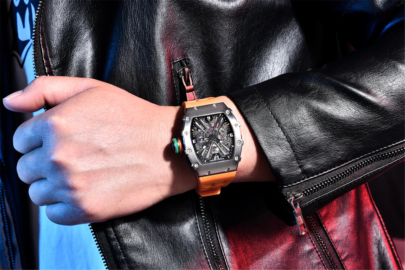 PAGANI DESIGN New VH65 Watch For Men Skeleton Quartz Wristwatch Sapphire Glass Silicone Original Luxury Men Watch Gift With Box