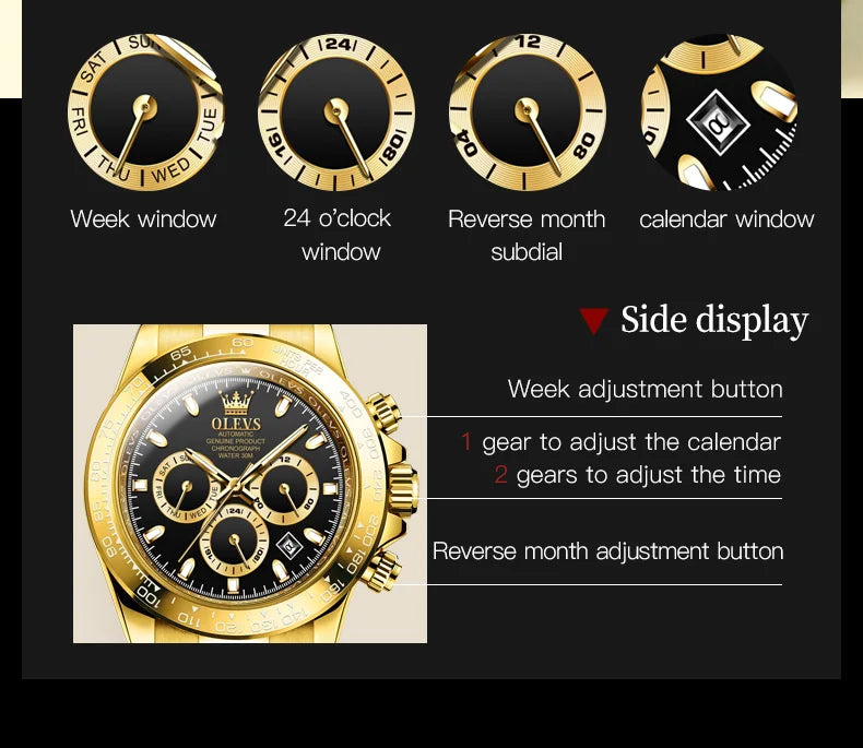 OLEVS 6638 Men Watch Brand Mechanical Movement Automatic Watch Men Luxury Waterproof Calendar Timing Code Original Men Watch
