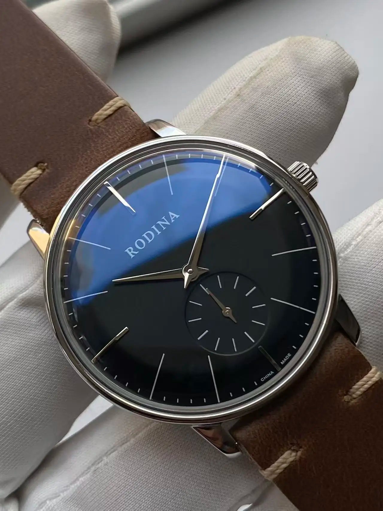 Small 38MM vintage ivory white manual winding mechanical men's watch bubble mirror cocktail series ultra-thin shell Halvanstrap