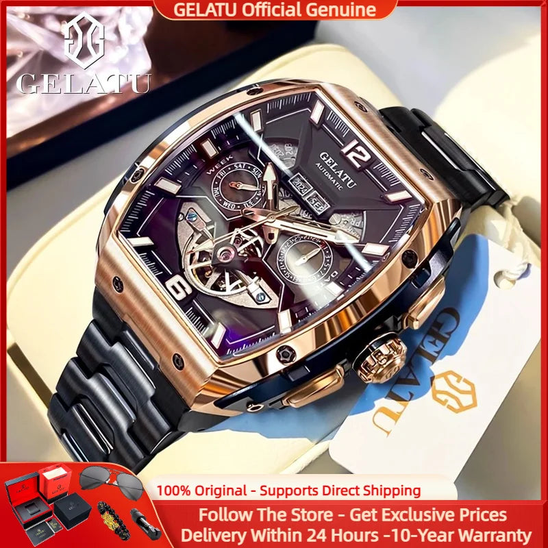 GELATU 6013 Hollow out Original Men Watch Top Luxury Fashion Waterproof Luminous Men's Automatic Mechanical Watch Sports Watch