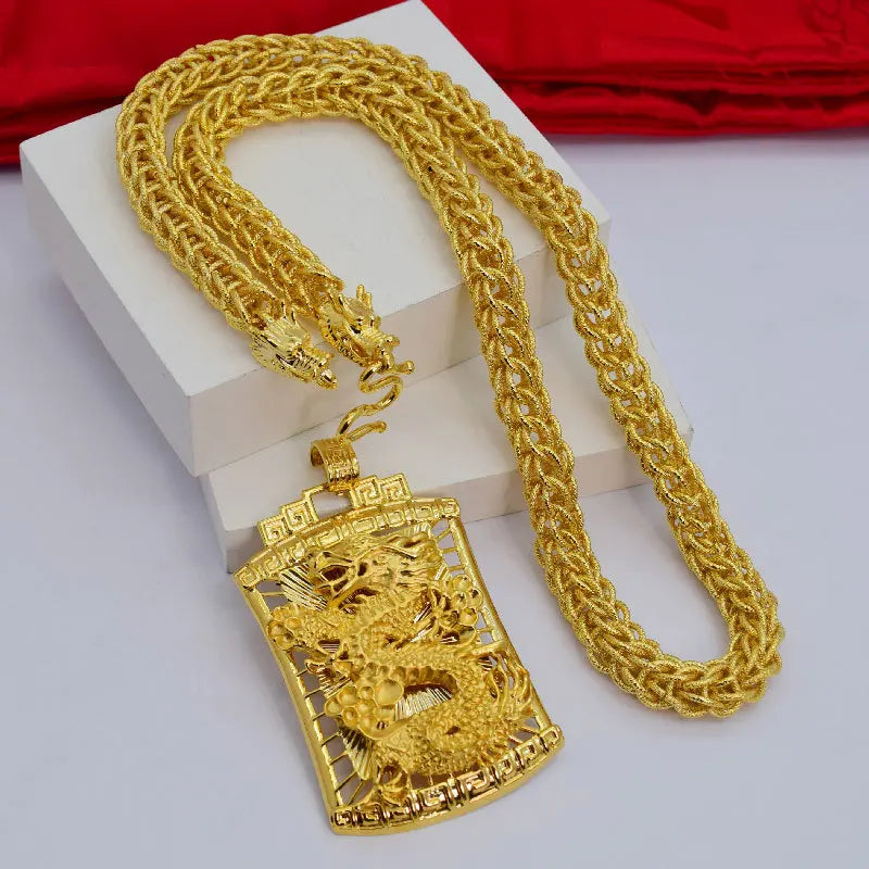 Luxury Gold Shop Same Style Women's and Men's Gold Necklace 9999 24K Real Gold Dragon Soaring Four Seas Pendant Gift Jewelry