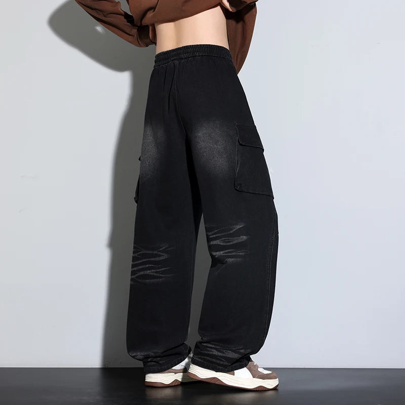 Autumn New 390g Wide Leg Washing Jean Pants Men Trousers Neutral Loose Casual Fashion Young Trend Cargo Pants Big Size 9xl