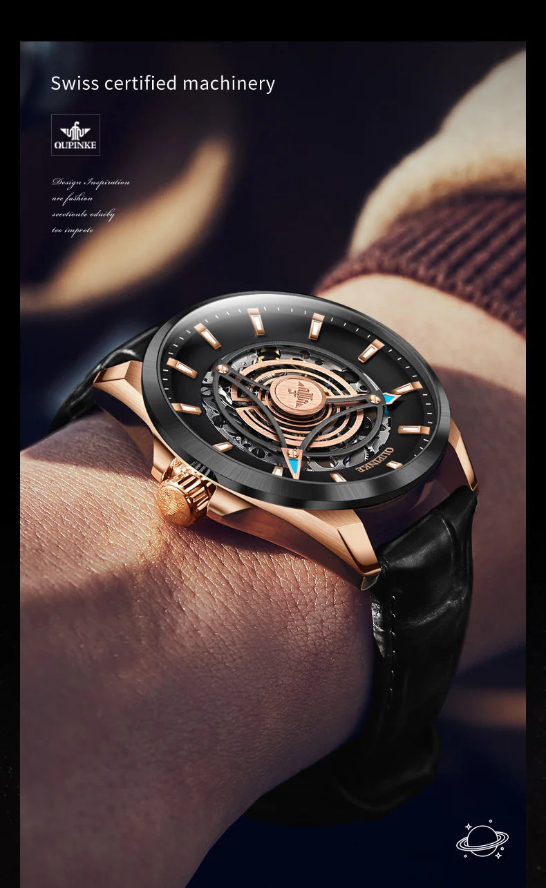 OUPINKE 3206 Men's Watches Sky Eye Automatic Mechanical Wristwatch for Man Waterproof Stainless Steel Luminous Sapphire Luxury