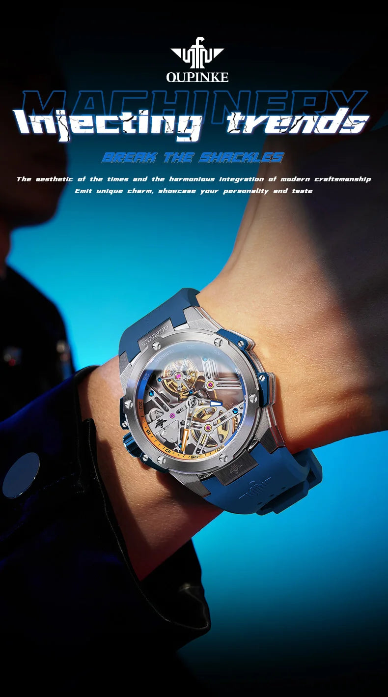 OUPINKE 8003 Tourbillon Men Watch Luxury Brand Hollow out Automatic Mechanical Watch Silicone Waterproof Sapphire Mirror Watch
