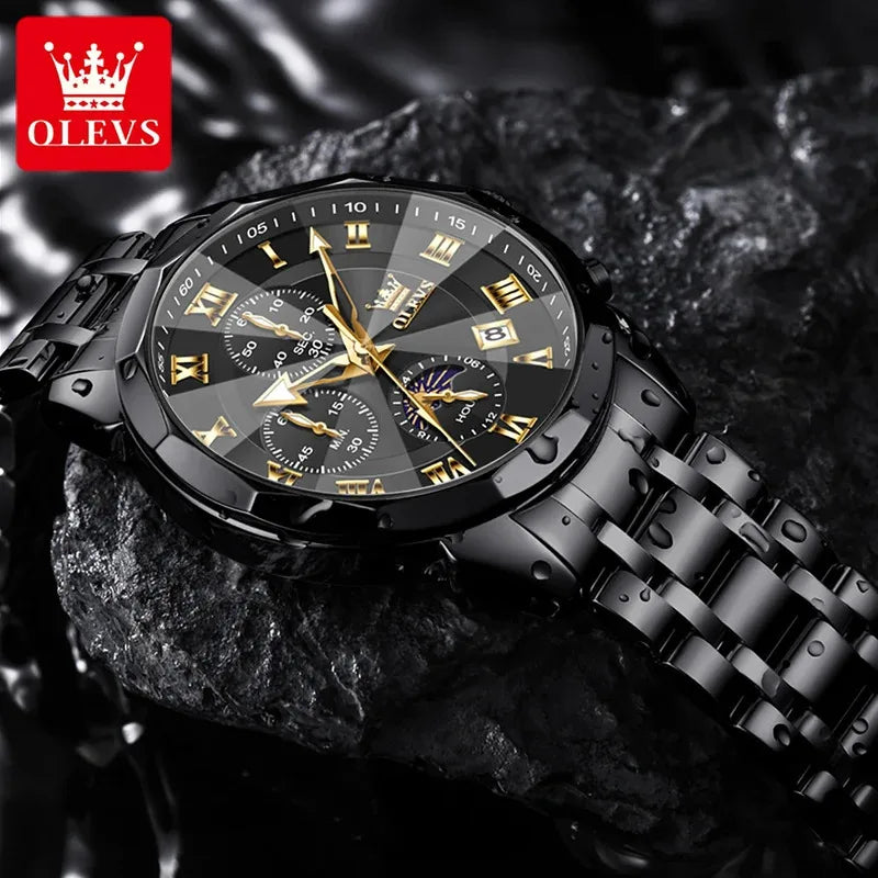 OLEVS 3675 Men's Multifunctional Chronograph Quartz Watch Waterproof Moon Phase Display Fashionable Gift for Men