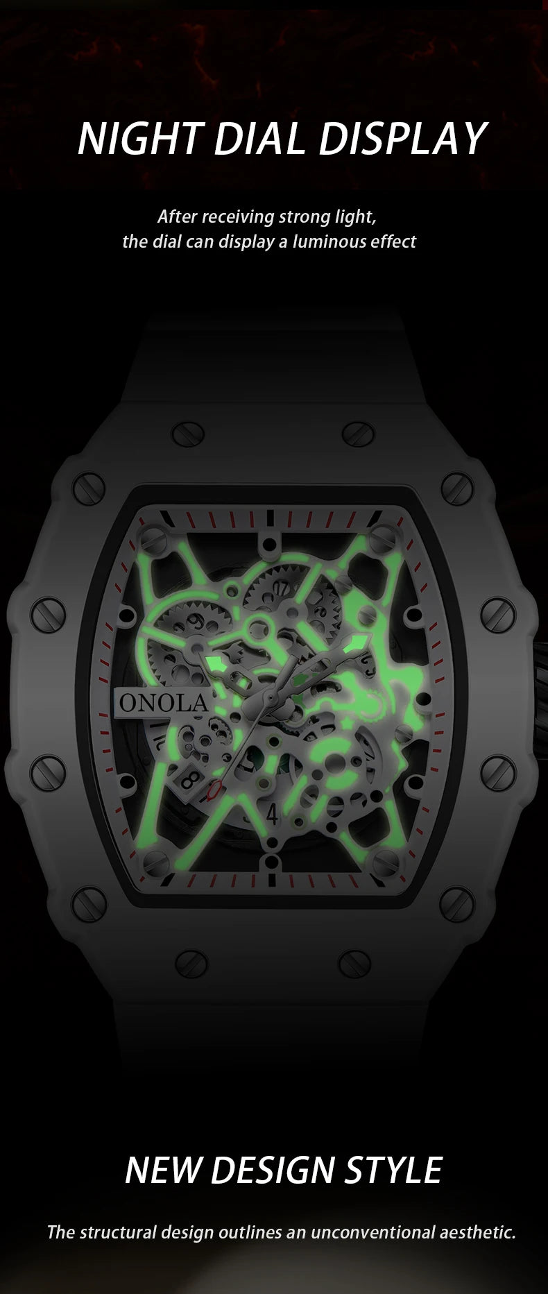 TOP Hot Selling Men Watch Fashion Brand ONOLA Quartz Silicone Tape Watches men Clock