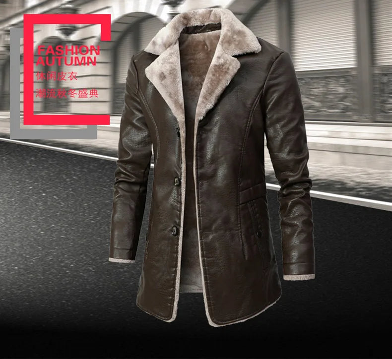 Faux Leather Jacket Vintage Fur Collar Motorcycle Leather Windbreak Coat Men Business Leather Blazers High Quality Jacket Men