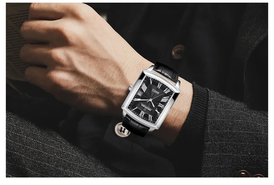 MAOYUAN New Square European and American Casual Leather Quartz Watch Waterproof Sports Calendar Roman Digital watches for man