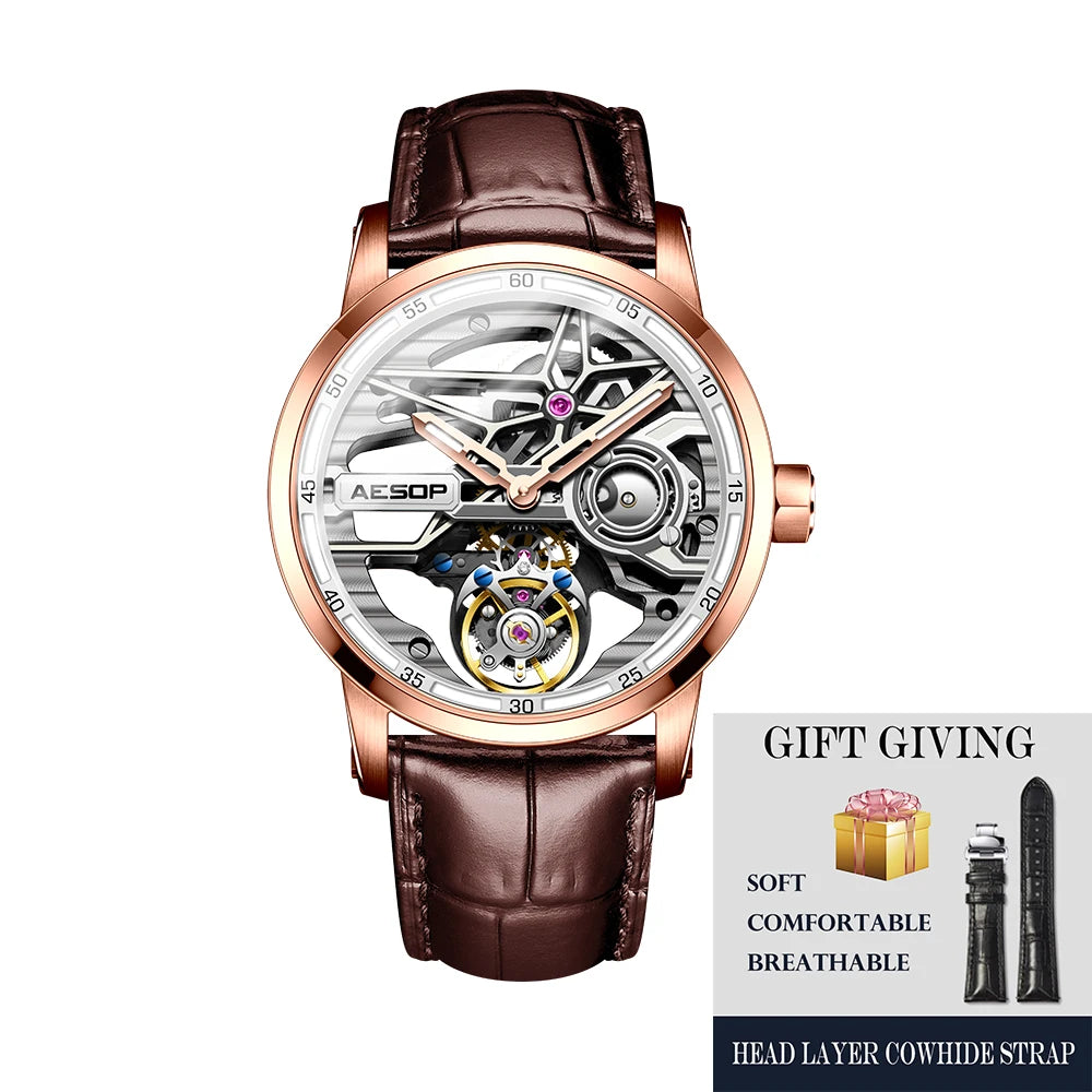 AESOP Flying Tourbillon Watch for Men Skeleton Automatic Tourbillon Movement Mechanical Wrist Watches Mens Fashion Sapphire New