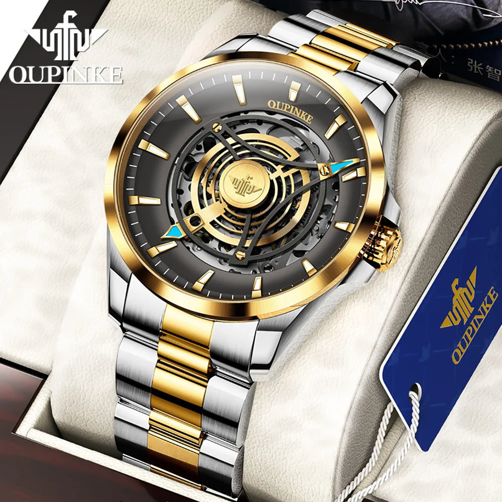 OUPINKE 3206 Men's Watches Sky Eye Automatic Mechanical Wristwatch for Man Waterproof Stainless Steel Luminous Sapphire Luxury