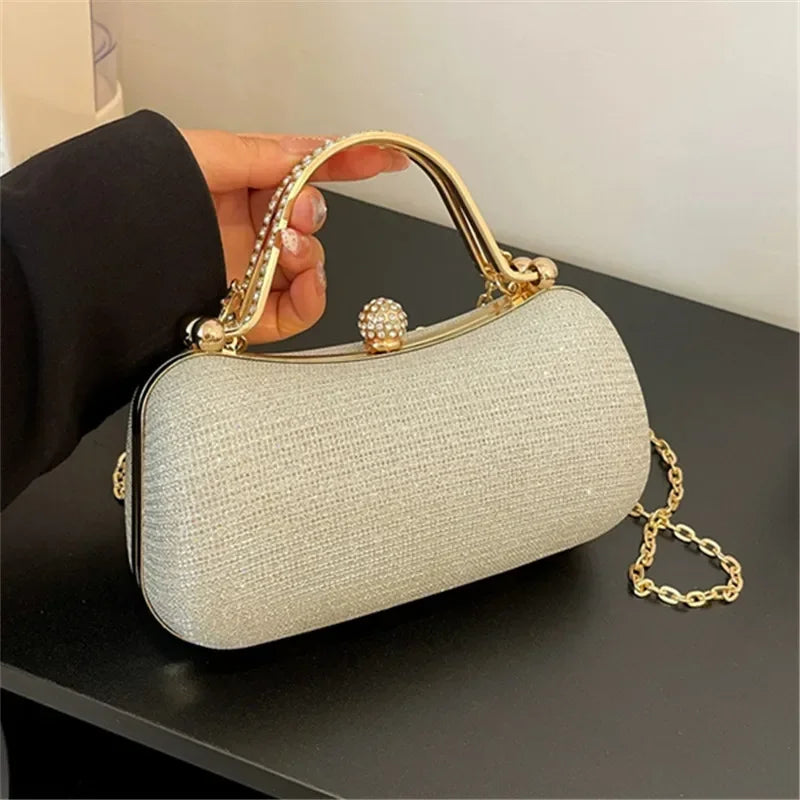 Shiny Mini Evening Bag, Rhinestone Chain Purse