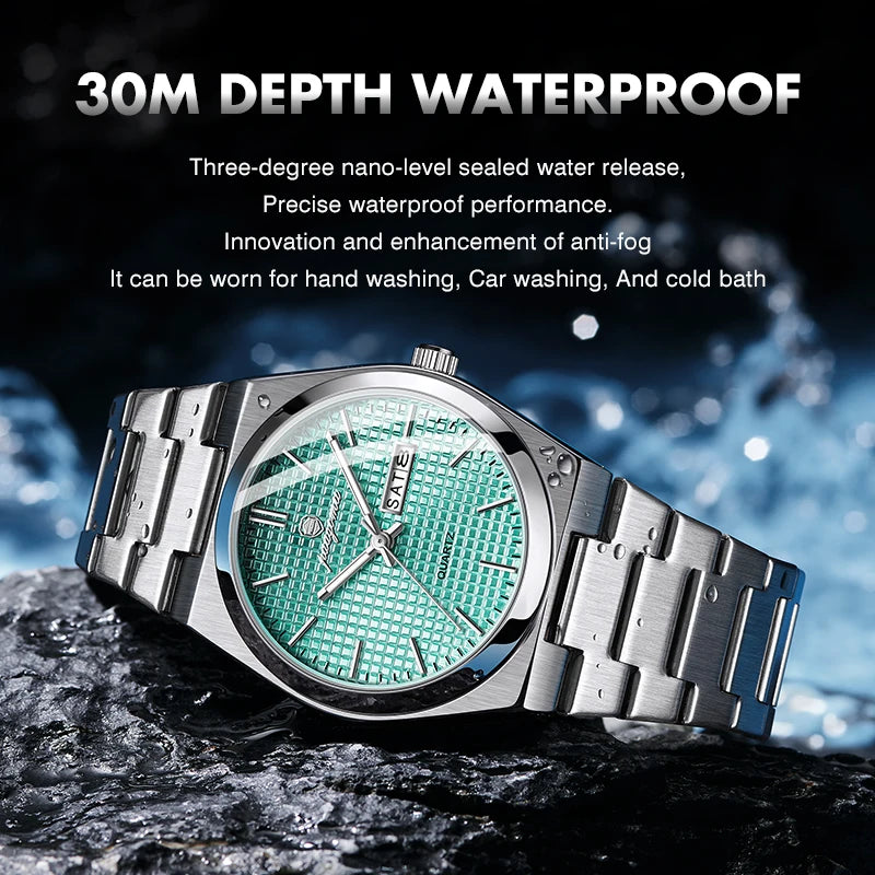 PAAZOMU Luxury Men Wristwatch Waterproof Luminous Date Week Watch For Man Stainless Steel Men's Watches Quartz Male Clock Sport