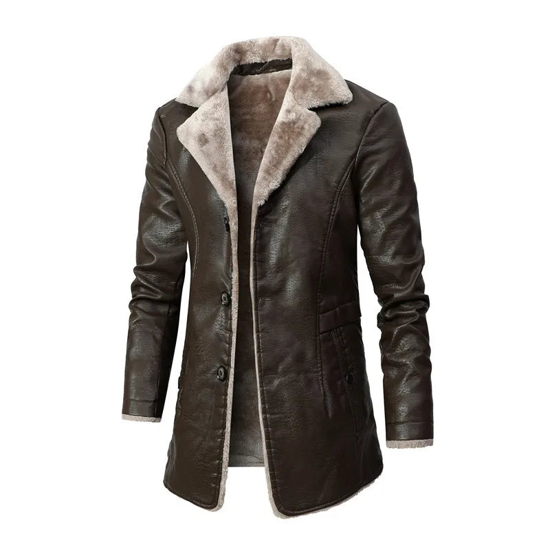 Faux Leather Jacket Vintage Fur Collar Motorcycle Leather Windbreak Coat Men Business Leather Blazers High Quality Jacket Men