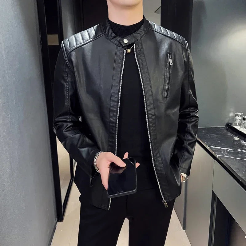 Mens Leather Jackets Fashion Trend Simple Personality Men's Spring PU Leather Mens Jackets Slim Windbreaker