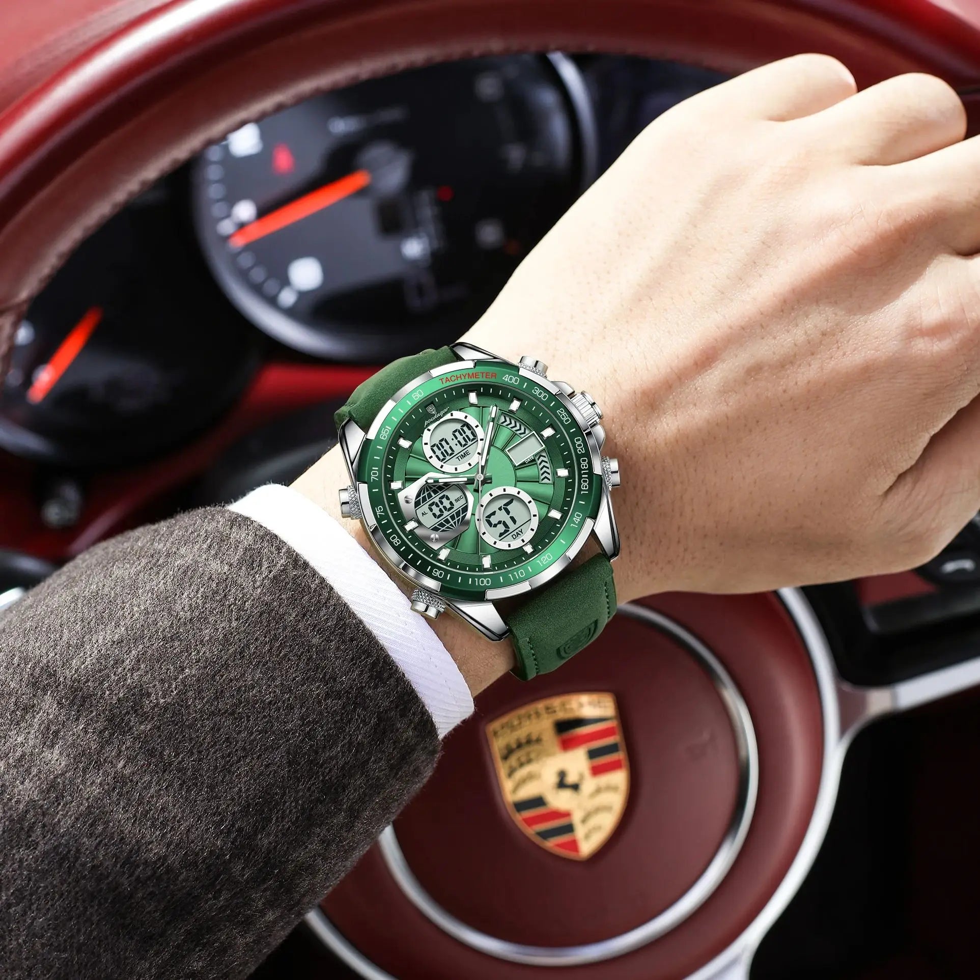 POEDAGAR LED Luxury Men Watch Luminous Week Date Dual Time Display Digital Man Clock Alarm Electronic Men's Quartz Watches Reloj