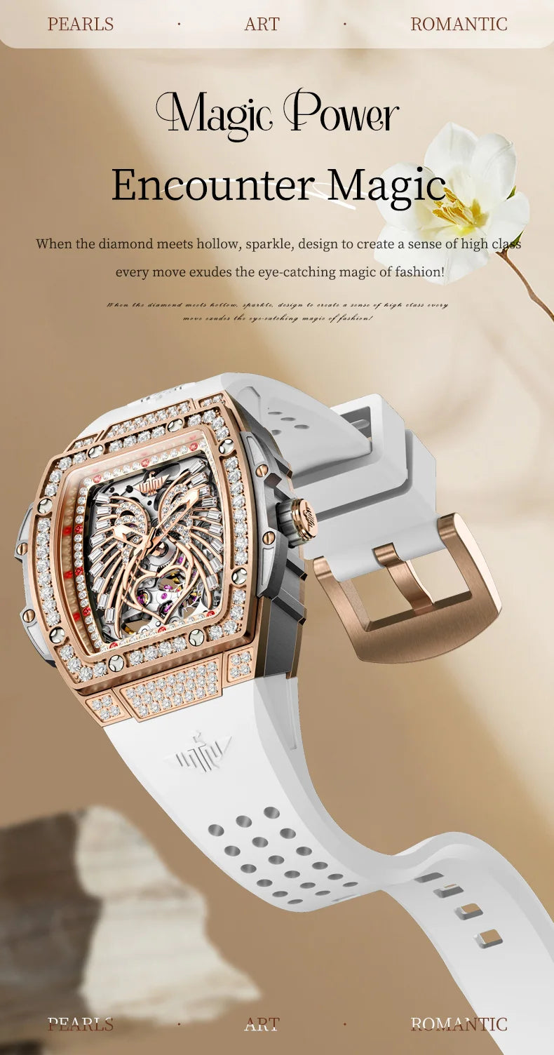 OUPINKE Women's Watches Luxury Fashion Love Diamond Dial Original Automatic Mechanical Watch for Ladies Waterproof Sapphire