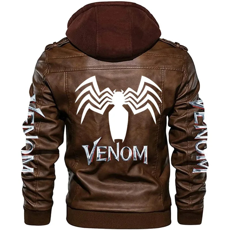 hood Leather Jacket Streetwear Biker Coat Slim Fit Autumn Winter Coat Men Fur Lined Men Motorcycle Jacket Fashion Men Jacket
