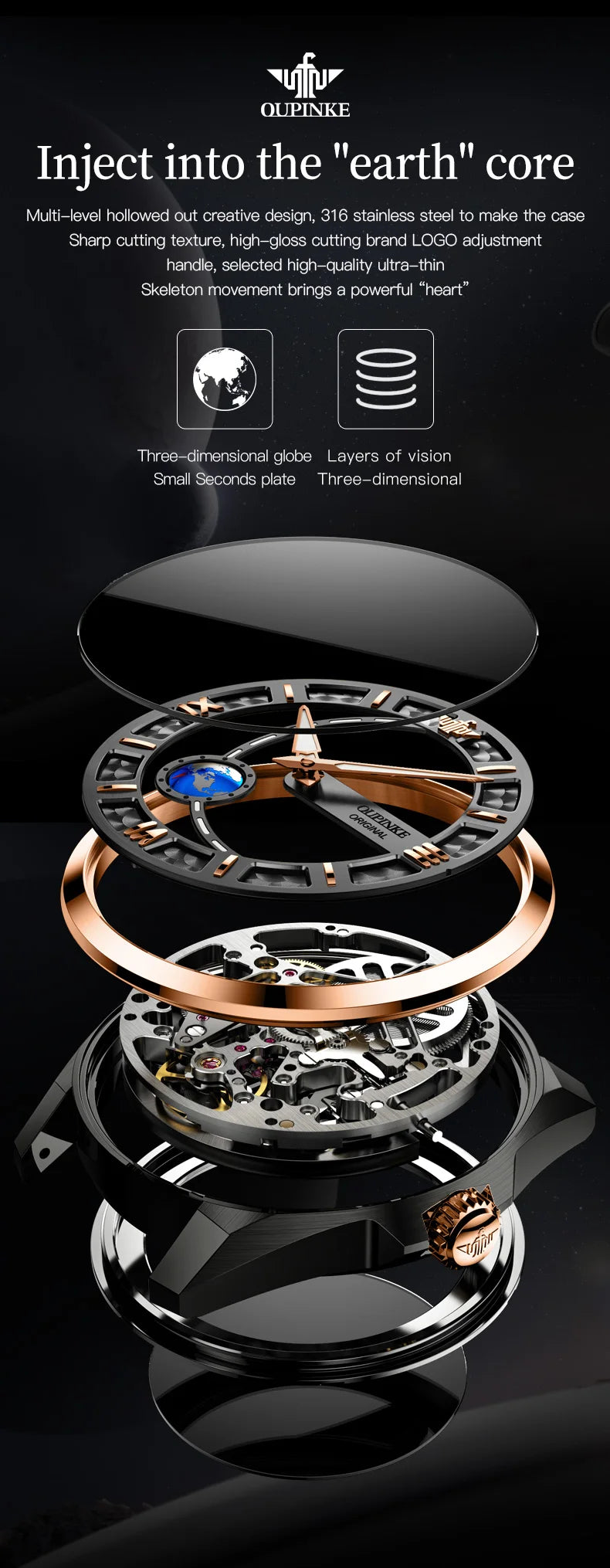 OUPINKE 3268 Man Automatic Watch Top Brand Hollow Deep Waterproof Mechanical Watch For Men Luxury Original Leather Wristwatch