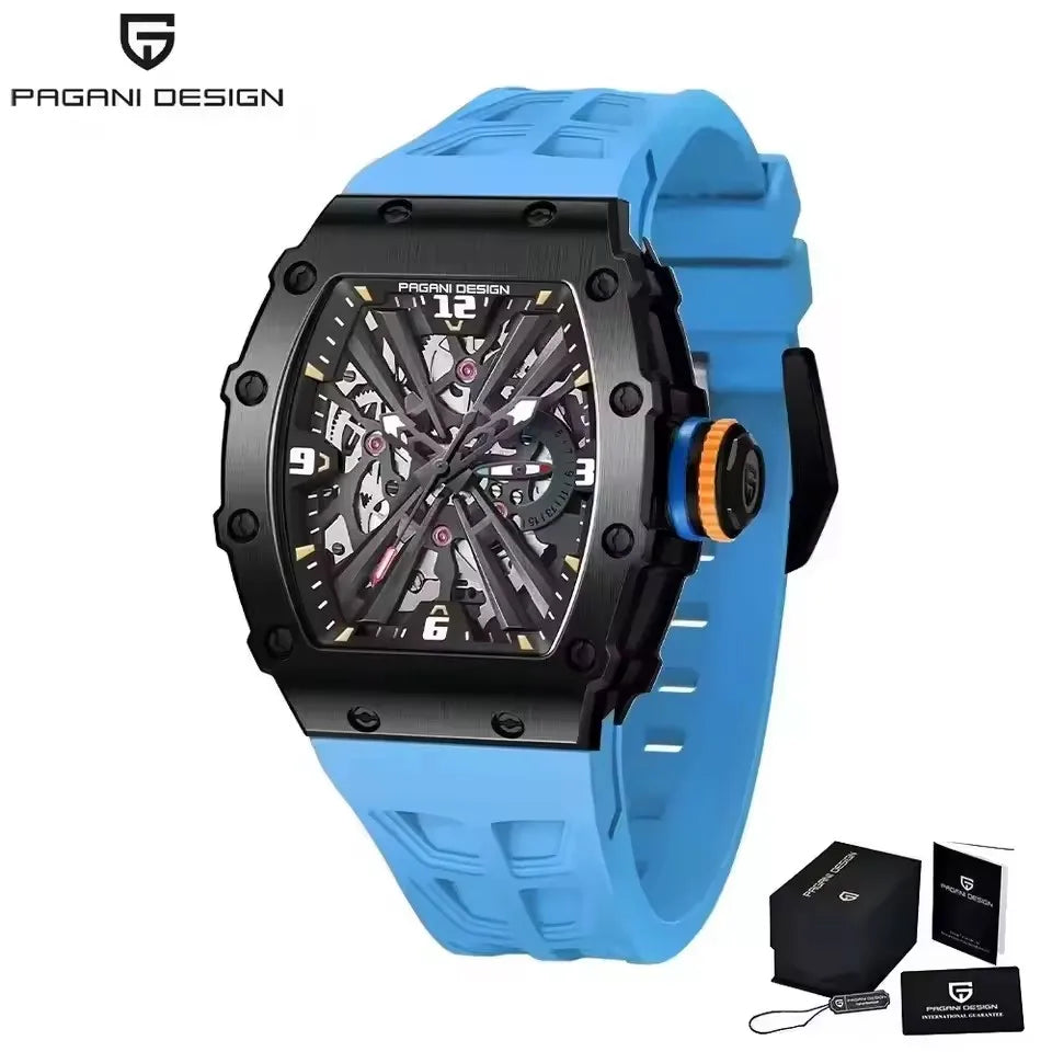 PAGANI DESIGN New VH65 Watch For Men Skeleton Quartz Wristwatch Sapphire Glass Silicone Original Luxury Men Watch Gift With Box
