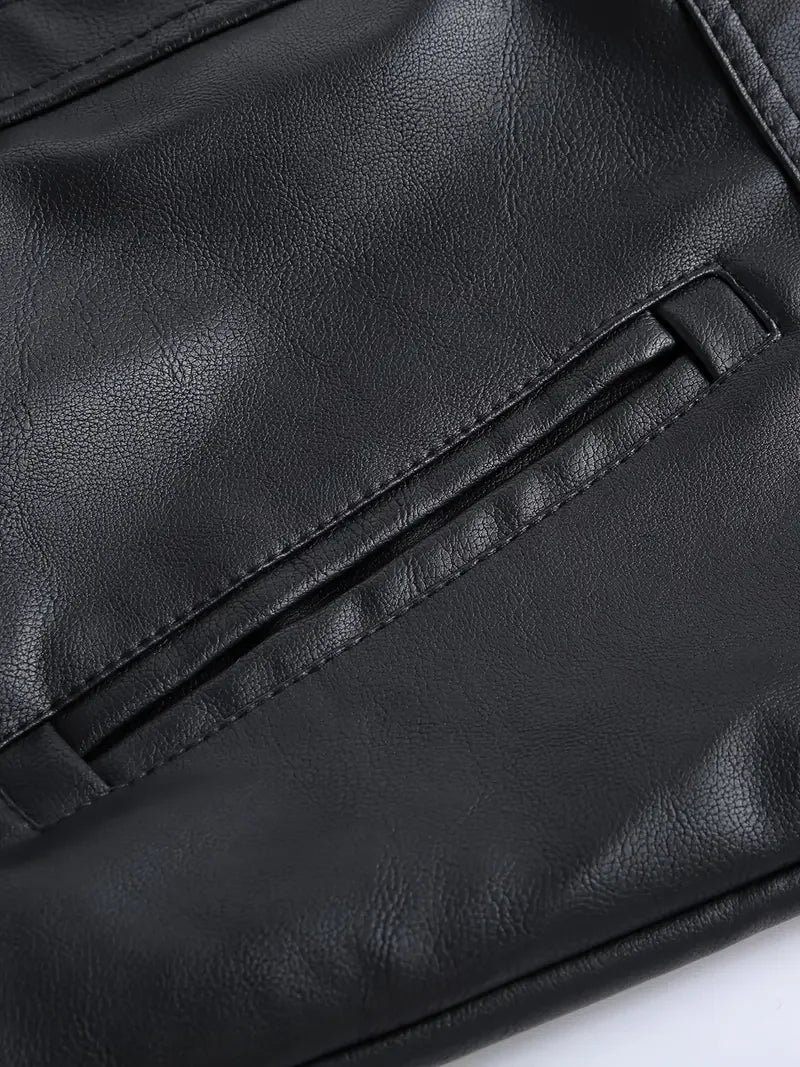 Motorcycle Leather Jackets Man Casual Fashion Motorcycle Coat Slim Fit Lapel PU Jackets Autumn Fake Two Pieces Leather Coat Male