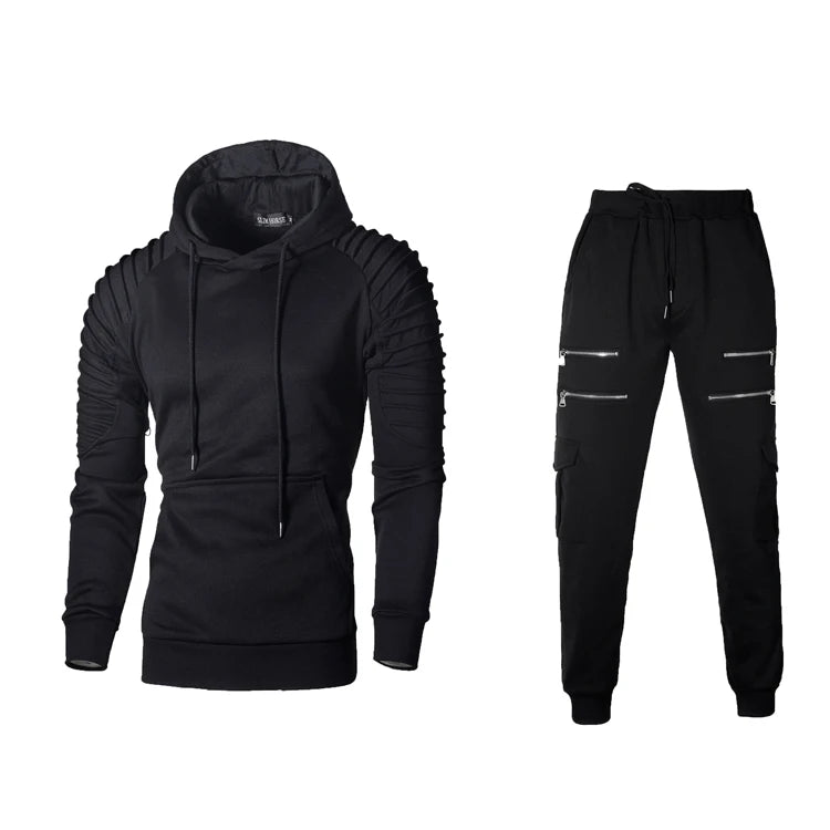 2025 New Men's Sportswear Set Two-piece Casual Jogging Warm Breathable Fitness Sportswear Set Military Tactical Hoodie + Trouser