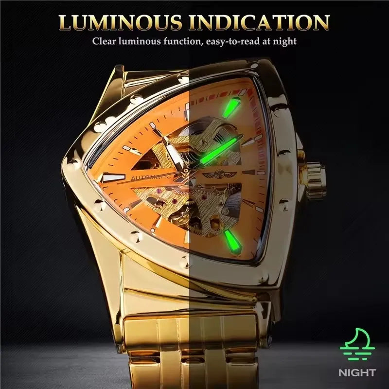Winner 395S Premium Men's Luxury Automatic Mechanical Watch Stainless Steel Hollow Triangle Skeleton Dial Casual Men's Clock