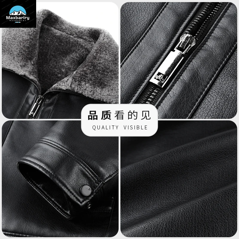 Leather Jacket Men's Winter Luxury Clothing Fur One-piece Thickened Biker Leather Jacket Men's Business Casual Warm Leather Coat
