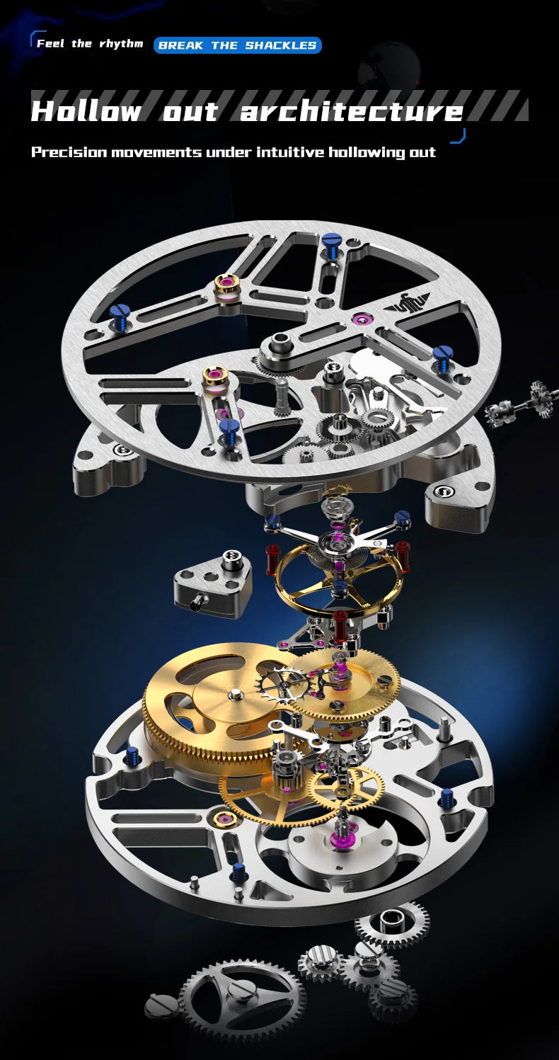 OUPINKE 8003 Real Tourbillon Watch Automatic Mechanical Watch for Men Skeleton Hollowed Transparent High-end Luxury Wristwatches