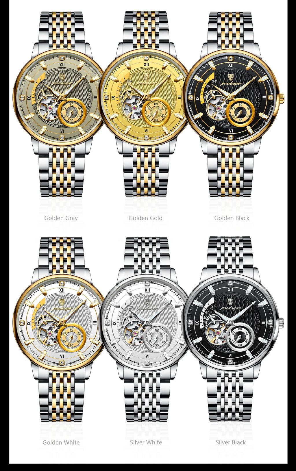 POEDAGAR Luxury Man Wristwatch Top Automatic Mechanical Luminous Men Watch Hollow Tourbillon Stainless Steel Men's Watches Reloj