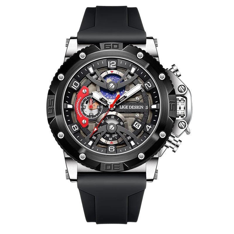 LIGE Sports Man Watch Top Brand Luxury Silicone Chronograph Small Dial Function Quartz Wristwatches Waterproof Luminous Watch