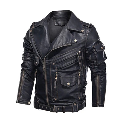 2024 Fashion Winter Winter Mens Leather Jacket Men Fashion Motorcycle Pu Leather Jacket Cool Zipper Pockets Leather Coats