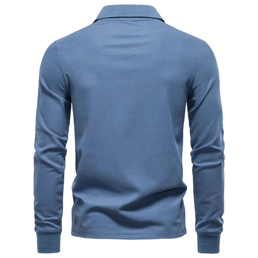 2025 Autumn Polo Shirt Men Embroidery Long Sleeve Cotton Rich Blend Breathable Polos Solid Color Business Golf Polo Shirts Male