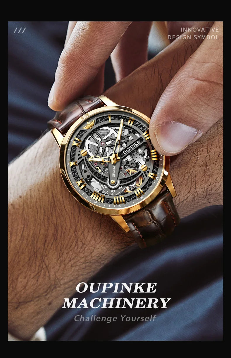 OUPINKE Great Price Reduction Luxury Brand Men Watch Gold Fully Automatic Mechanical Watch Waterproof Luminous Original Watch