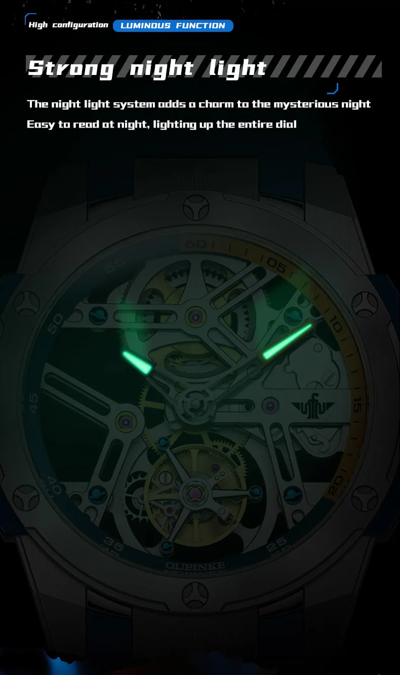 OUPINKE 8003 Tourbillon Men Watch Luxury Brand Hollow out Automatic Mechanical Watch Silicone Waterproof Sapphire Mirror Watch