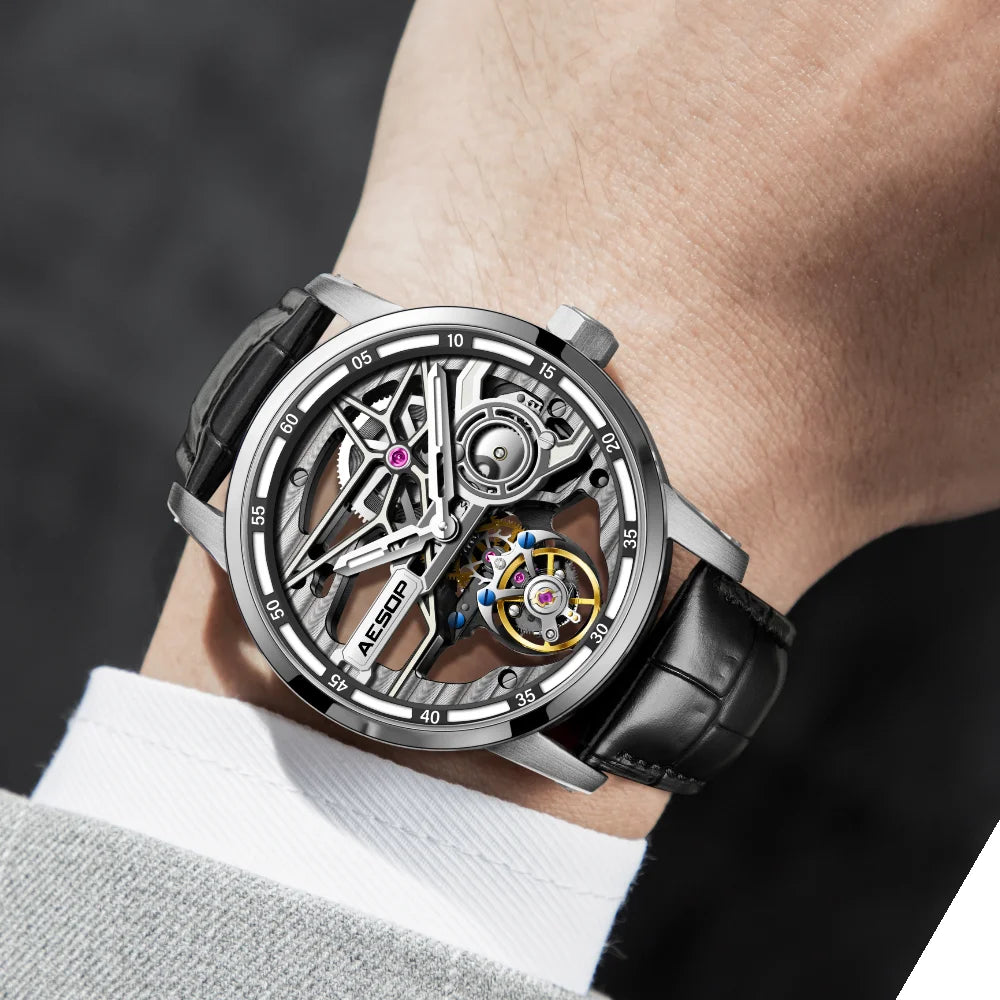 AESOP Flying Tourbillon Watch for Men Skeleton Automatic Tourbillon Movement Mechanical Wrist Watches Mens Fashion Sapphire New
