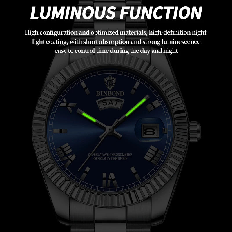 2025 New Men Business Watches Fashion Arabic Dial Steel Band Male's Luminous Waterproof Quartz Watch Set(Gift box regulator Box）