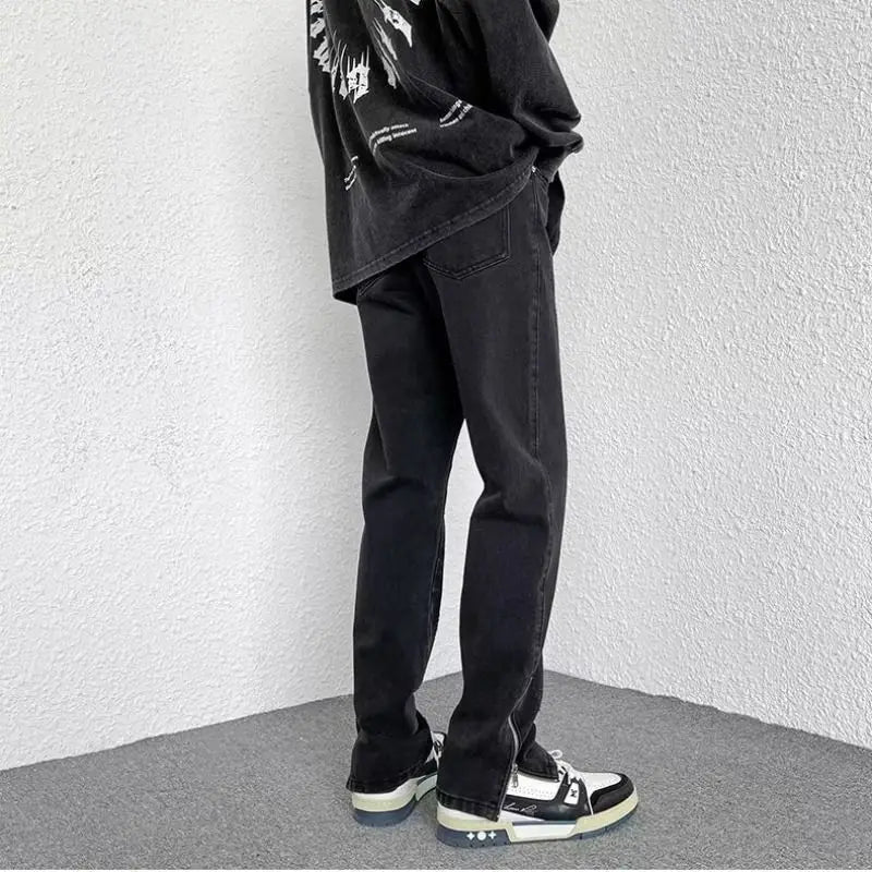 Jeans Men's Hiphop Zipper Loose Straight Pants Youth Fashion Versatile Casual Pants