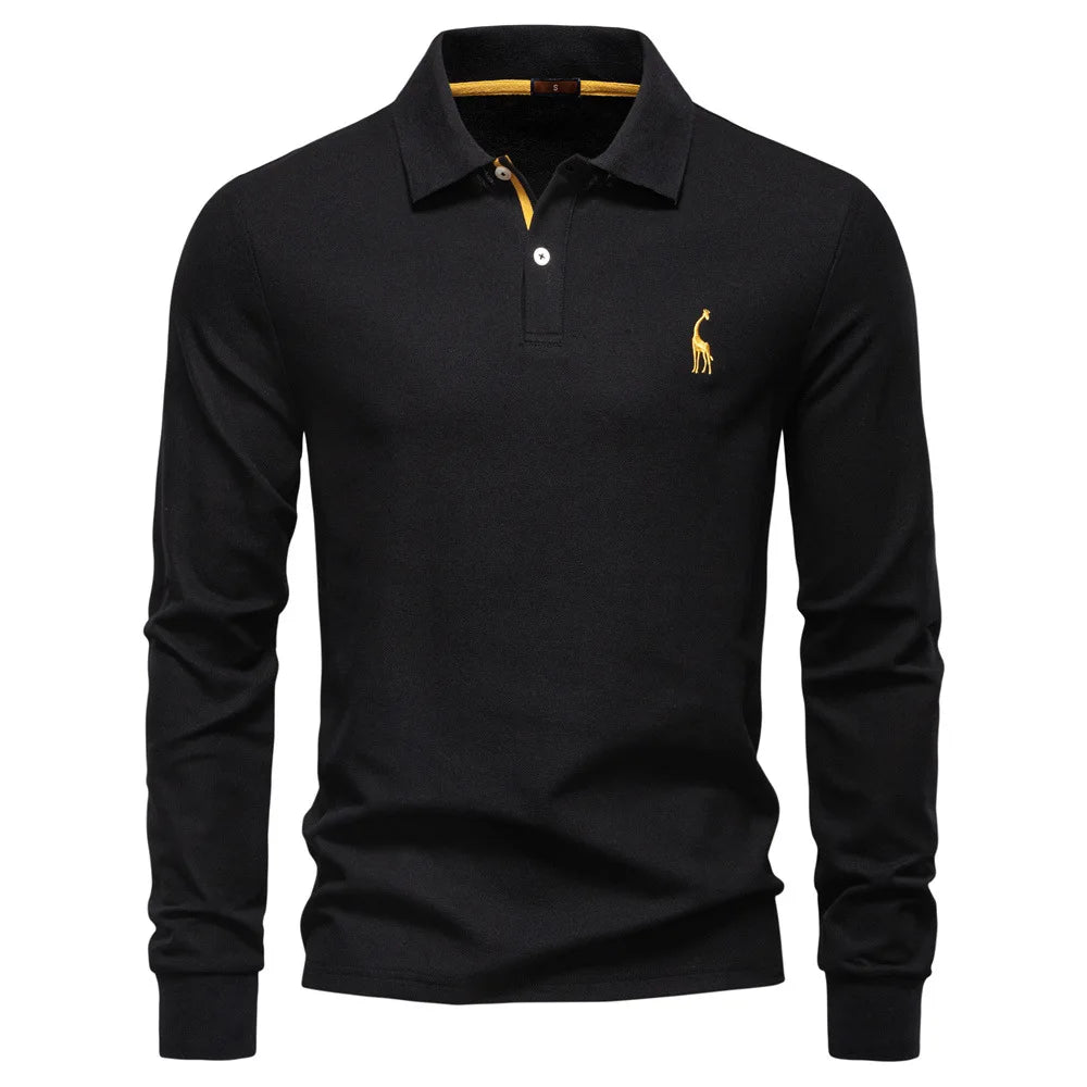 2025 Autumn Polo Shirt Men Embroidery Long Sleeve Cotton Rich Blend Breathable Polos Solid Color Business Golf Polo Shirts Male