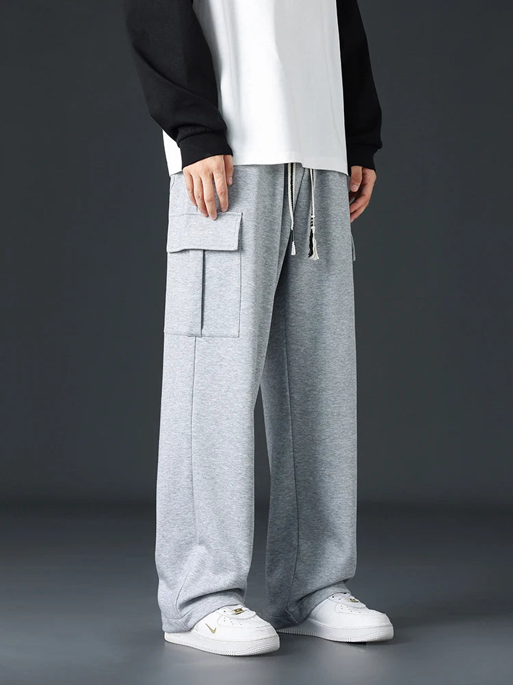 Autumn Men's Baggy Wide-leg Pants Outdoor Jogging Sweatpants Loose Straight Fashion Korean Casual Trousers Streetwear Black Gray