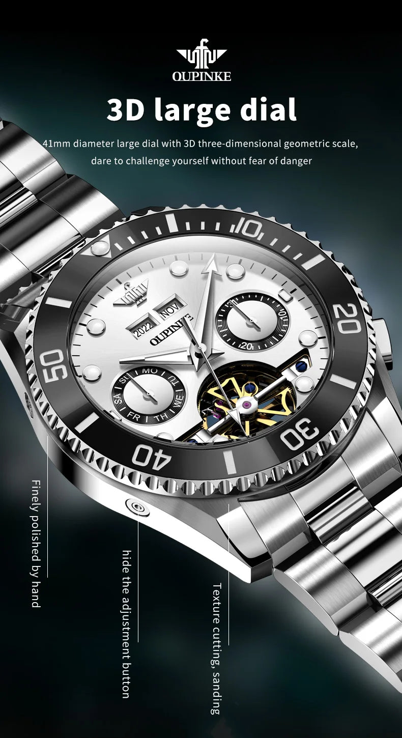 OUPINKE Automatic Mechanical Watches for Men White Black Panda Eye Skeleton Luxury Top Brand Sapphire Mirror Male Diving Watches