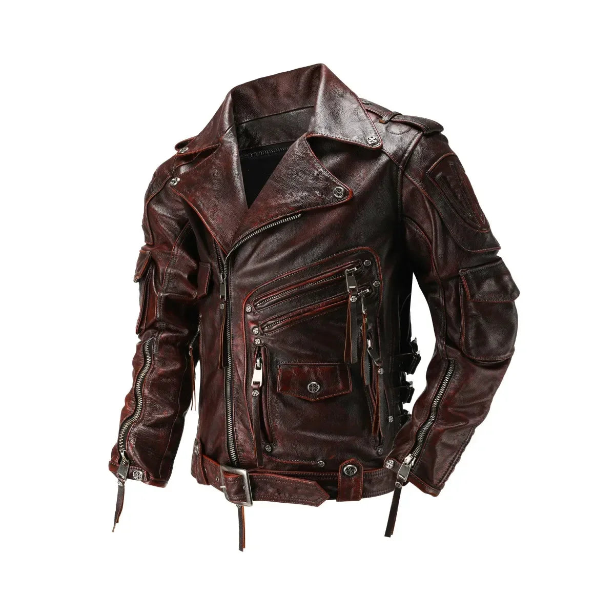 Men's Natural Leather Motorcycle Jacket Top Layer Causal Vintage Retro Moto Suit Leather Coat  Dropshipping