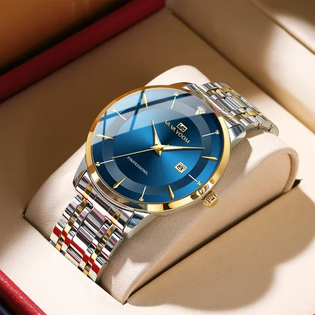VA VA VOOM Fashion Men's Watches Waterproof Stainless Steel Business Simple Night Light Date Top Brand Quartz Watch for Men