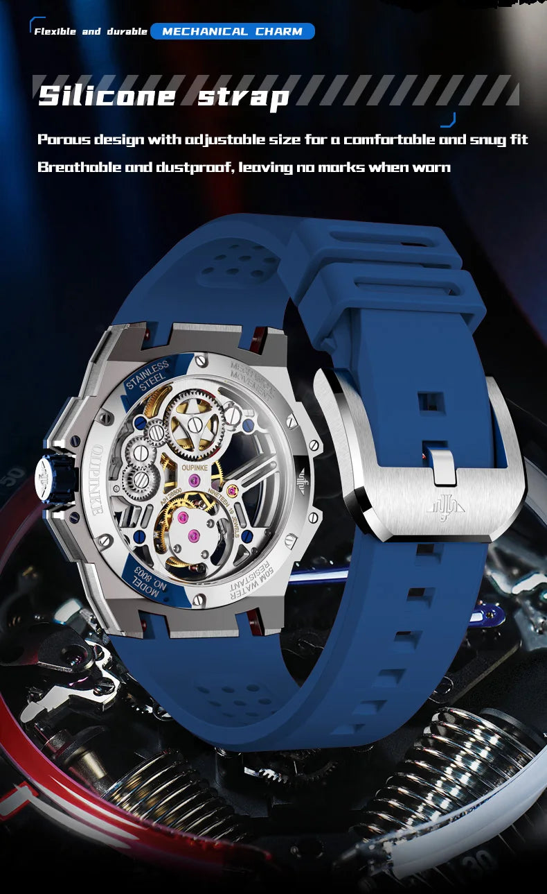 OUPINKE 8003 Real Tourbillon Watch Automatic Mechanical Watch for Men Skeleton Hollowed Transparent High-end Luxury Wristwatches