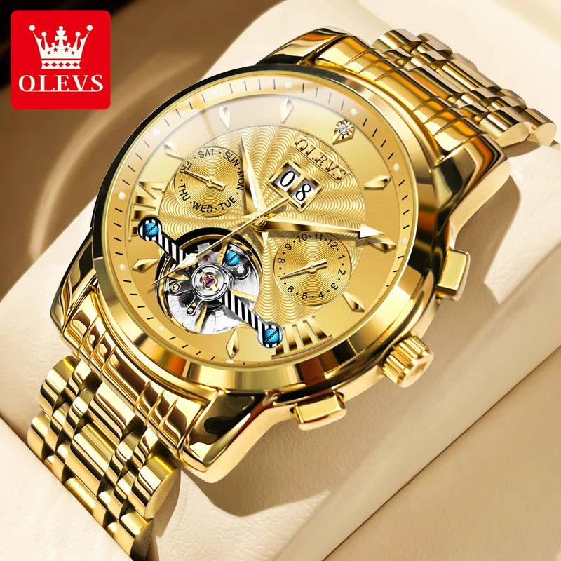 OLEVS Luxury Top Brand Watch for Men Automatic Mechanical Watches Waterproof Stainless Steel Skeleton Design Man Wristwatch