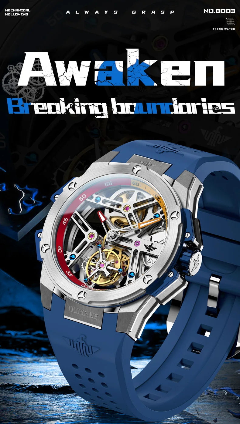 OUPINKE 8003 Real Tourbillon Watch Automatic Mechanical Watch for Men Skeleton Hollowed Transparent High-end Luxury Wristwatches