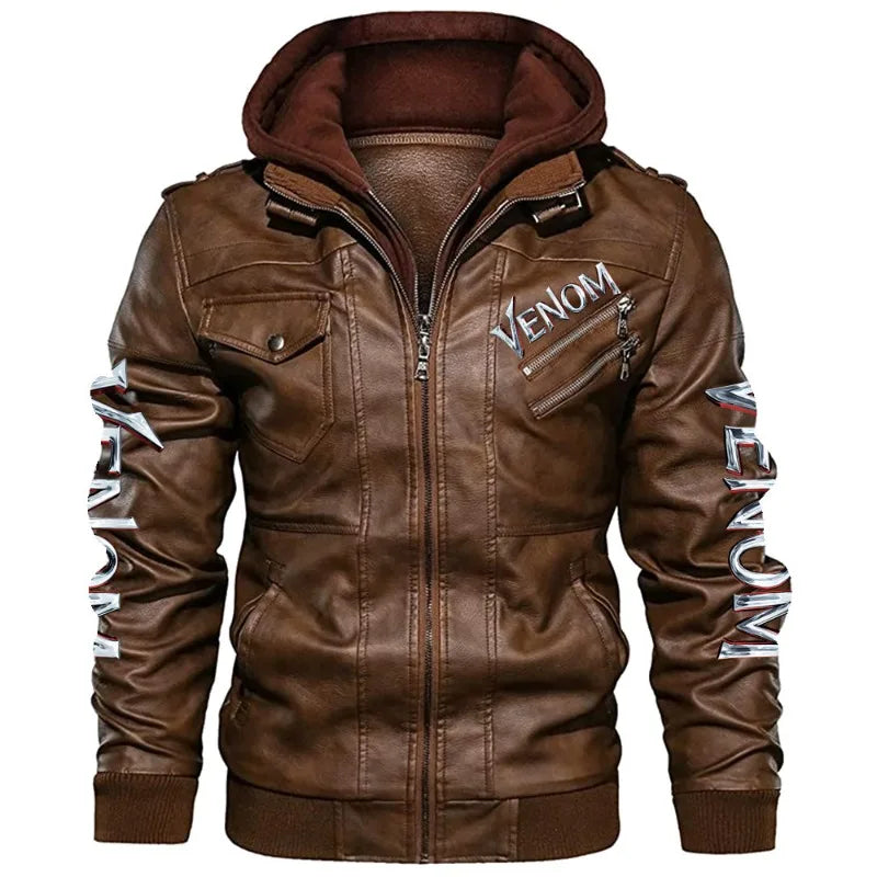 hood Leather Jacket Streetwear Biker Coat Slim Fit Autumn Winter Coat Men Fur Lined Men Motorcycle Jacket Fashion Men Jacket