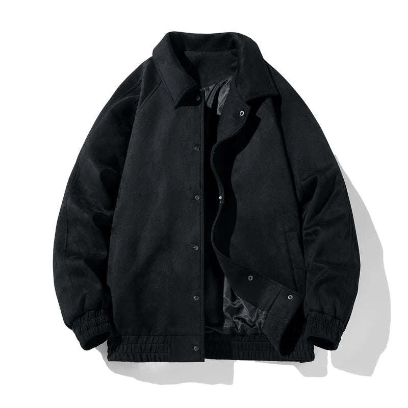 Suede Leather Jacket Men Spring Autumn Turndown Collar Casual Jacket Men Streetwear Plus Size M-8XL for Big and Tall Men's Coats