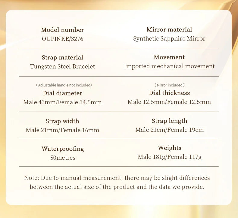 OUPINKE High End Gold Dragon Watch for Men Women Tungsten steel Automatic Mechanical Couple Watches Luxury Couple Wristwatches